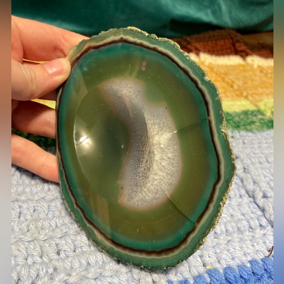 Vintage Green Agate Slice Crystal Geode Rock Piece Decor - Picture 2 of 16